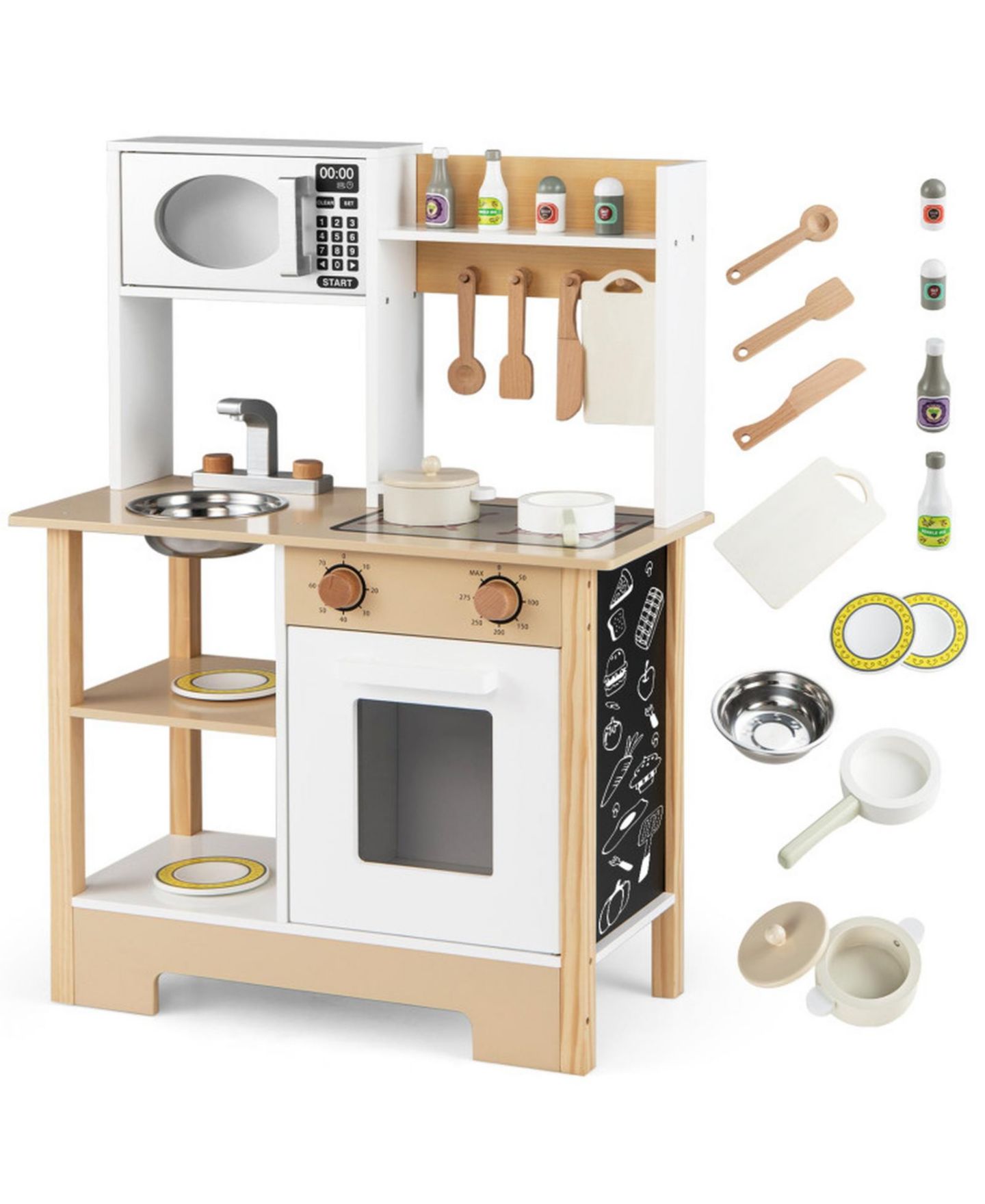 Детский игровой набор SUGIFT Wooden Toy Kitchen Playset with Built-In Chalkboard and Stainless Steel Sink, 13-Piece, Ages 3+, цвет: Белый — фото 10