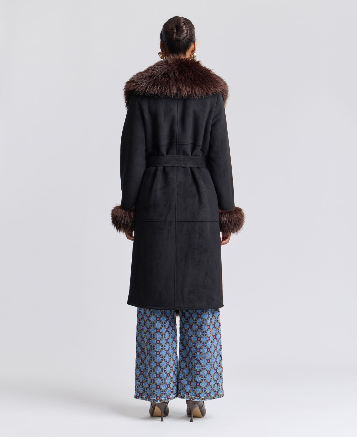 Women's Faux-Fur-Shawl-Collar Faux-Shearling Coat