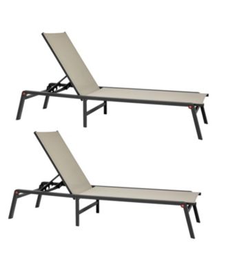 2Piece Foldable Chaise Lounge Chair Adjustable Back Outdoor Pool Sun Tanning Chair