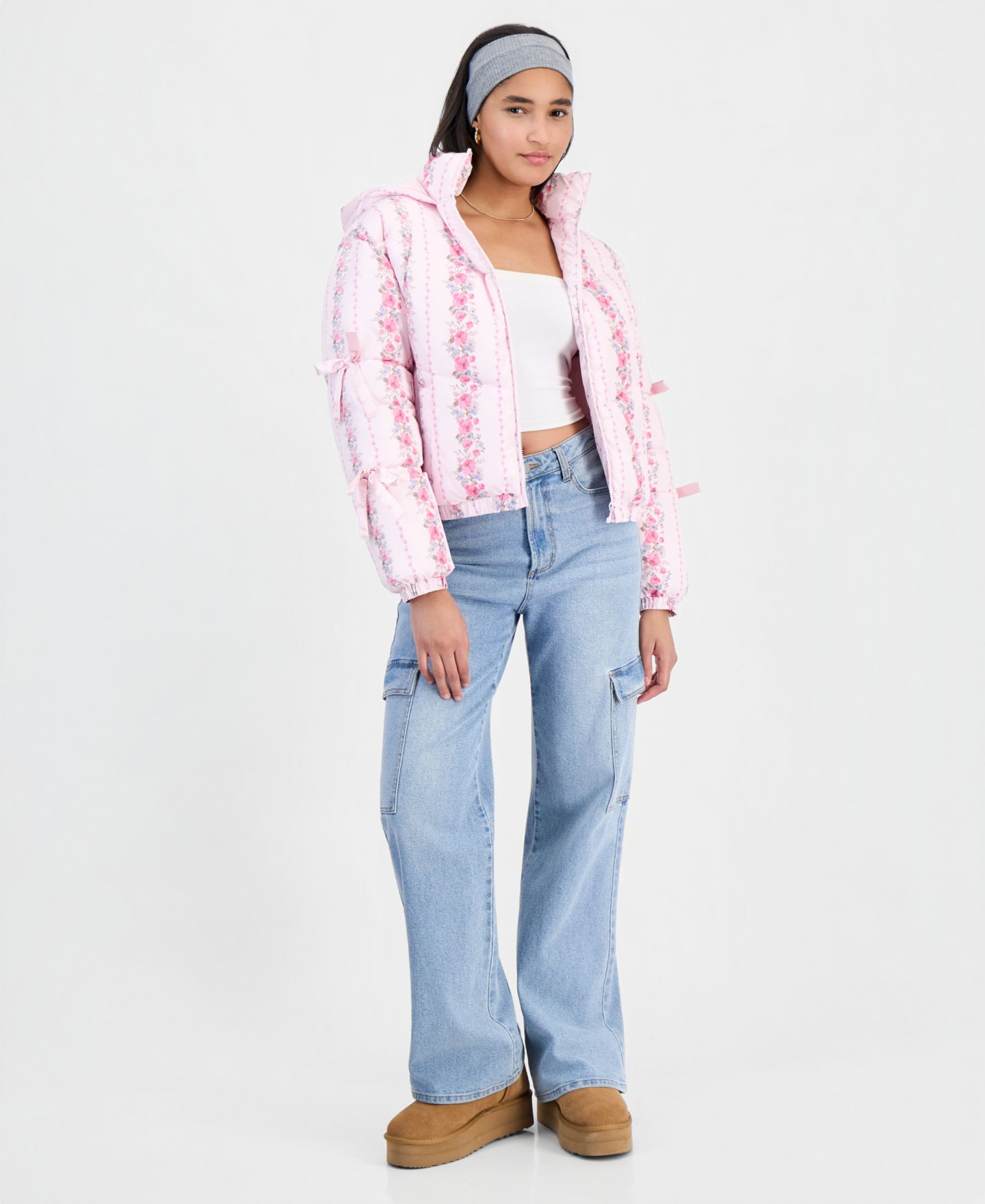 Женская куртка Madden Girl Floral-Print Hooded Short Puffer, цвет: Комбинированный — фото 2