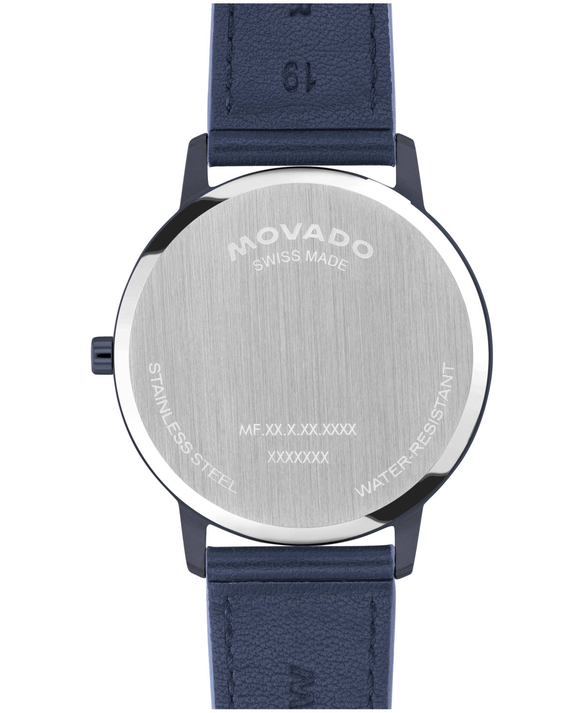 Movado Men's Face Swiss Quartz Navy Blue Leather Watch 39mm