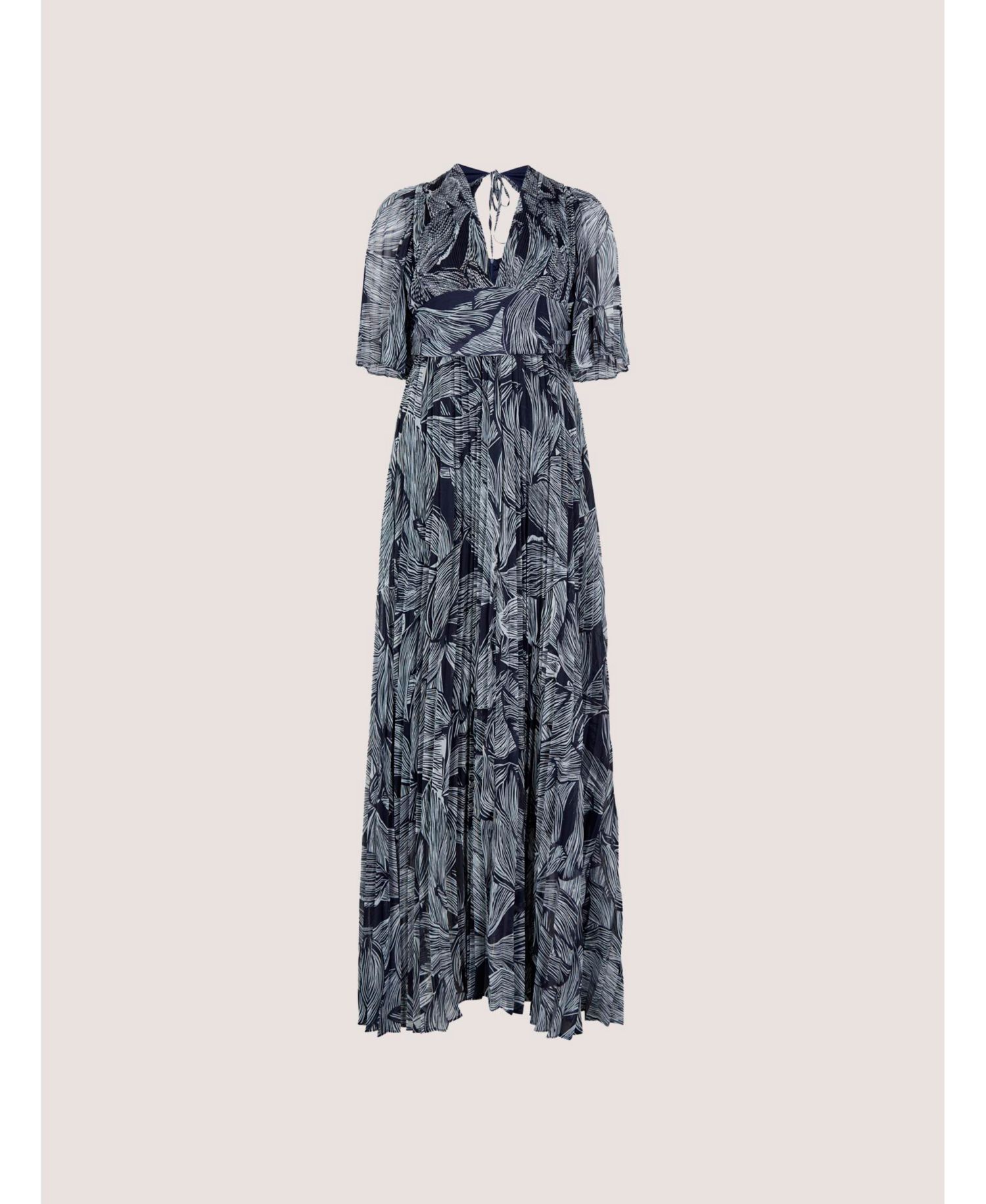 Women's Floral-Print Short-Sleeve Pleated Chiffon Maxi Dress