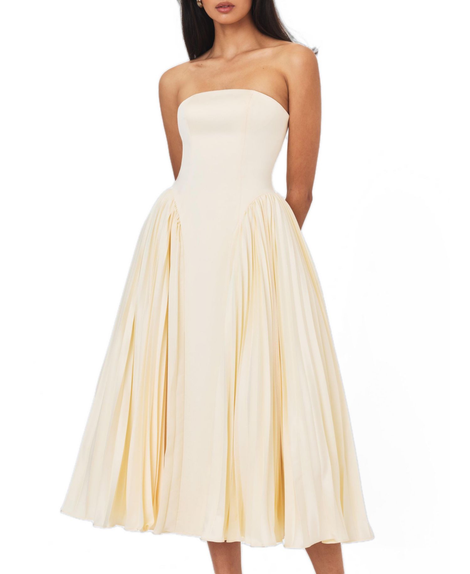 Women's Marnie Strapless Pleated Satin Midi Dress