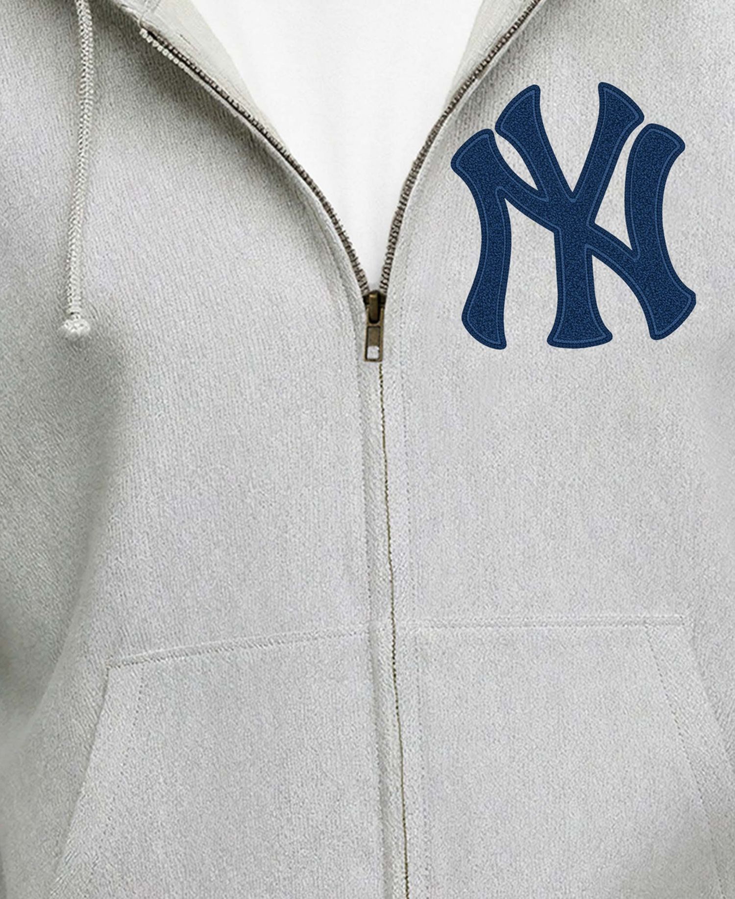 Men's Gray New York Yankees Reverse Weave Chenille Full-Zip Hoodie