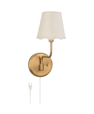 Ophelia 9 1/2"H Warm Brass Plug-In Wall Sconce Off-White Scallop Shade