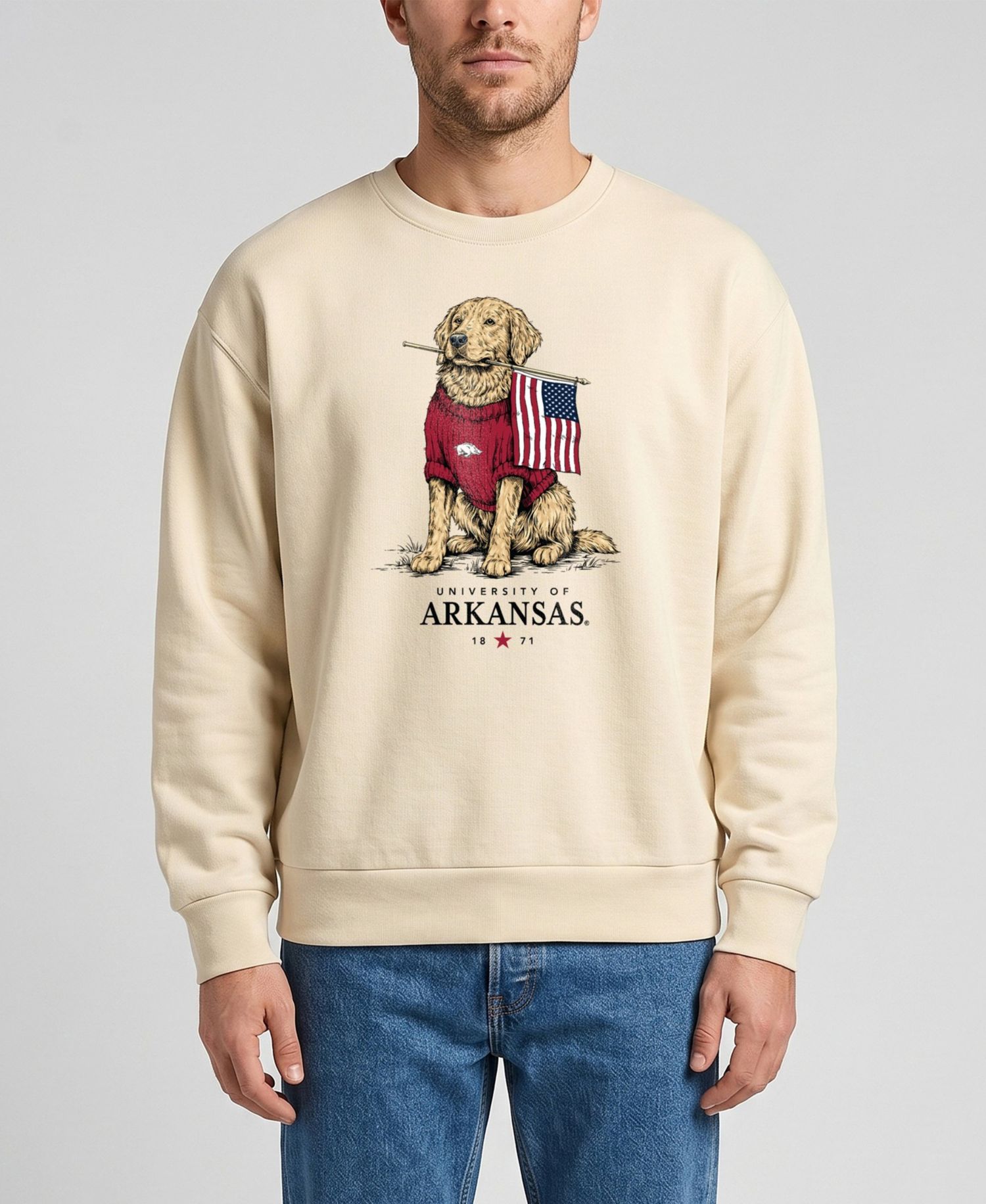 Men's and Women's Cream Arkansas Razorbacks Americana Good Boy Ribbed Premium Sweatshirt