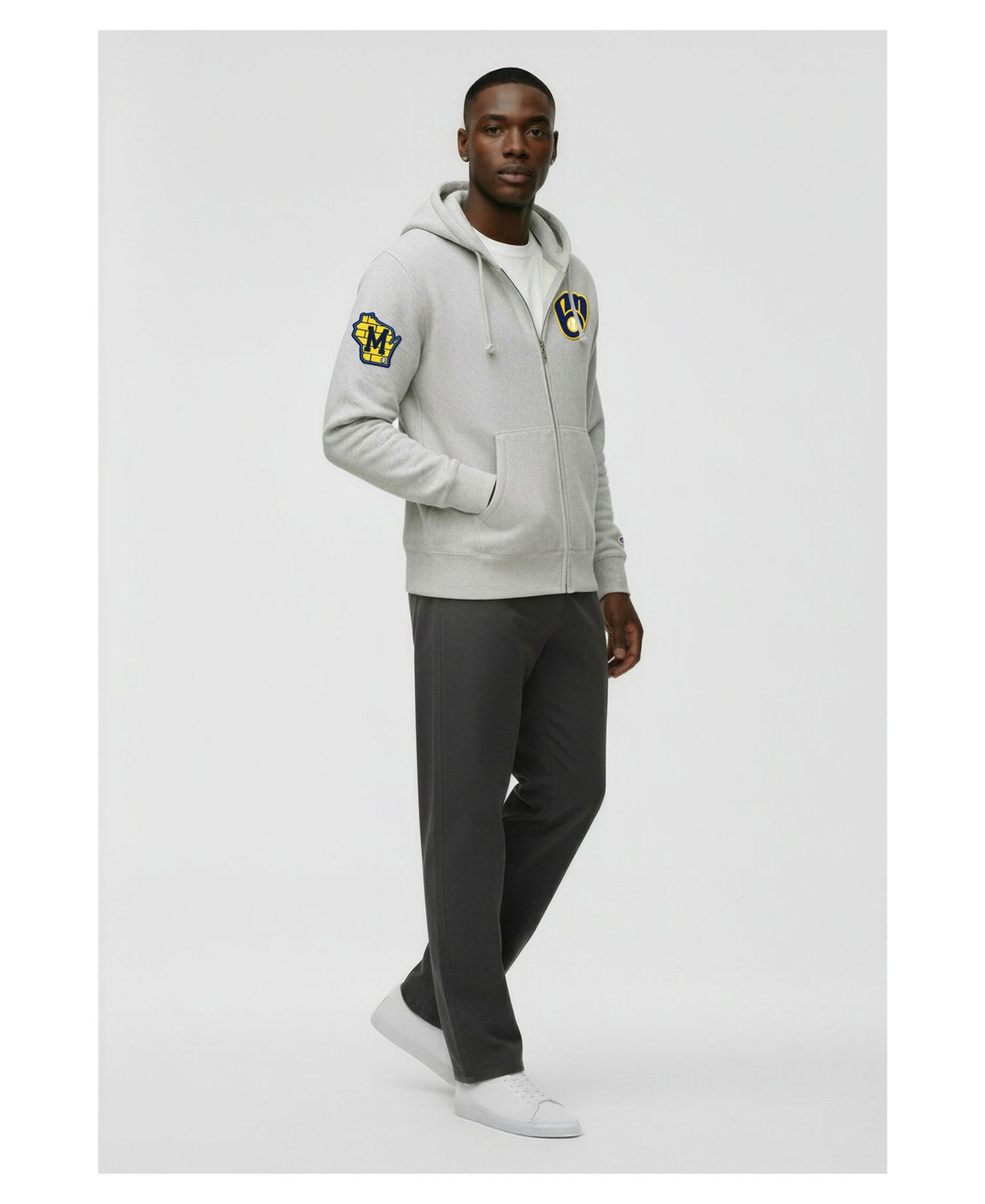 Men's Gray Milwaukee Brewers Reverse Weave Chenille Full-Zip Hoodie