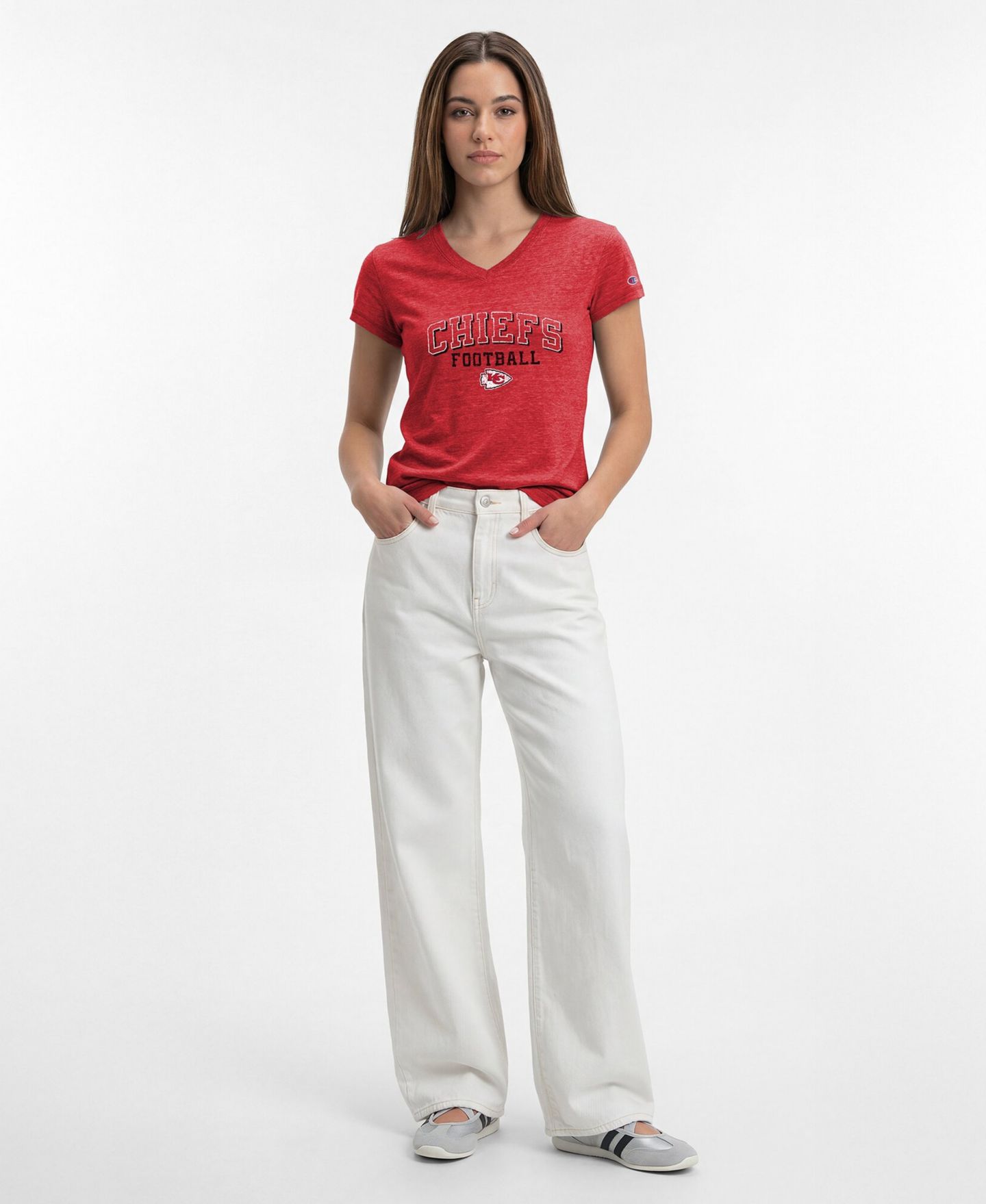 Женская футболка Champion Kansas City Chiefs Triumph Tri-Blend V-Neck Distressed Graphic — фото 3