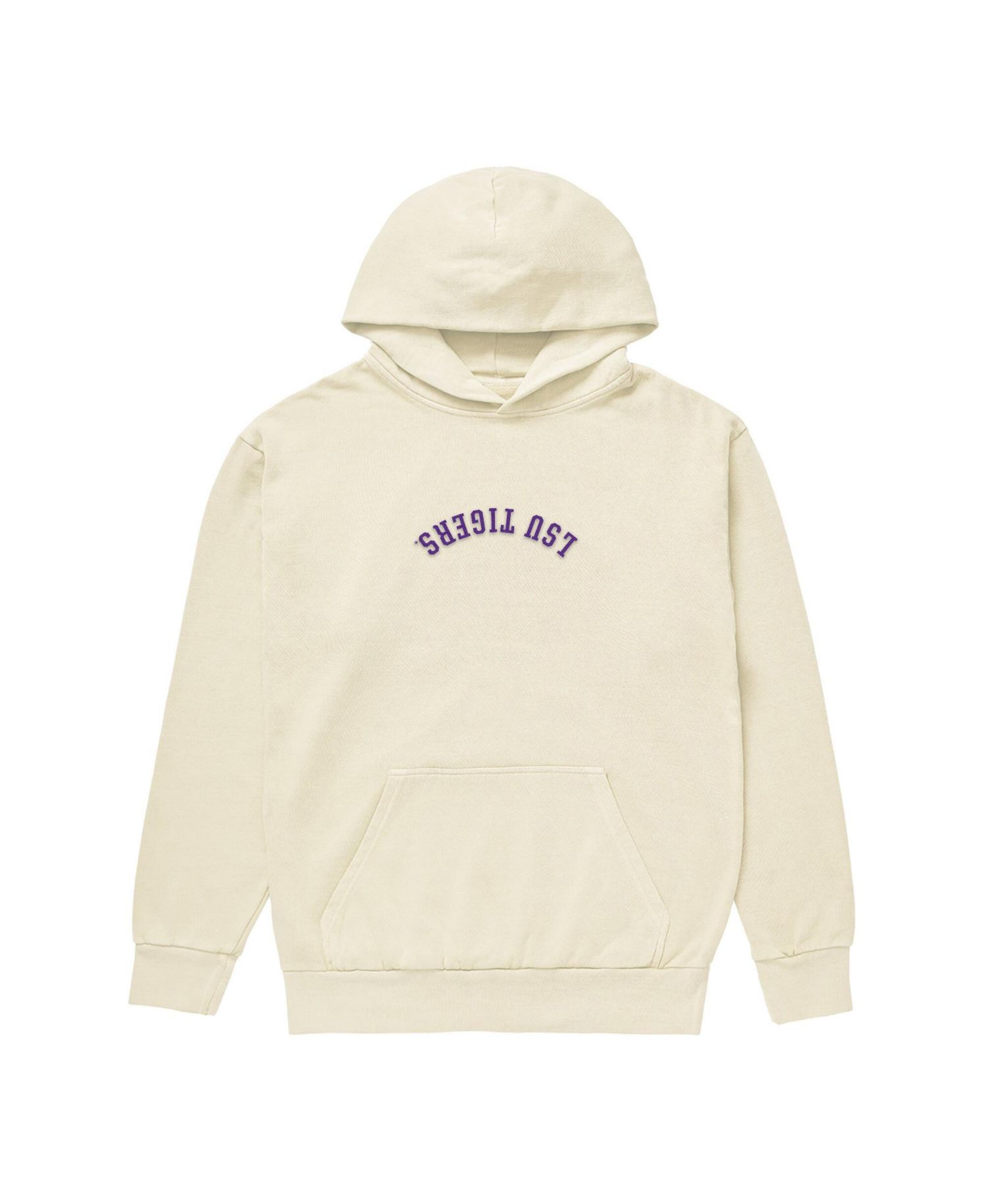 Men's Cream LSU Tigers Upside Down Embroidered Vintage Heavyweight Hoodie