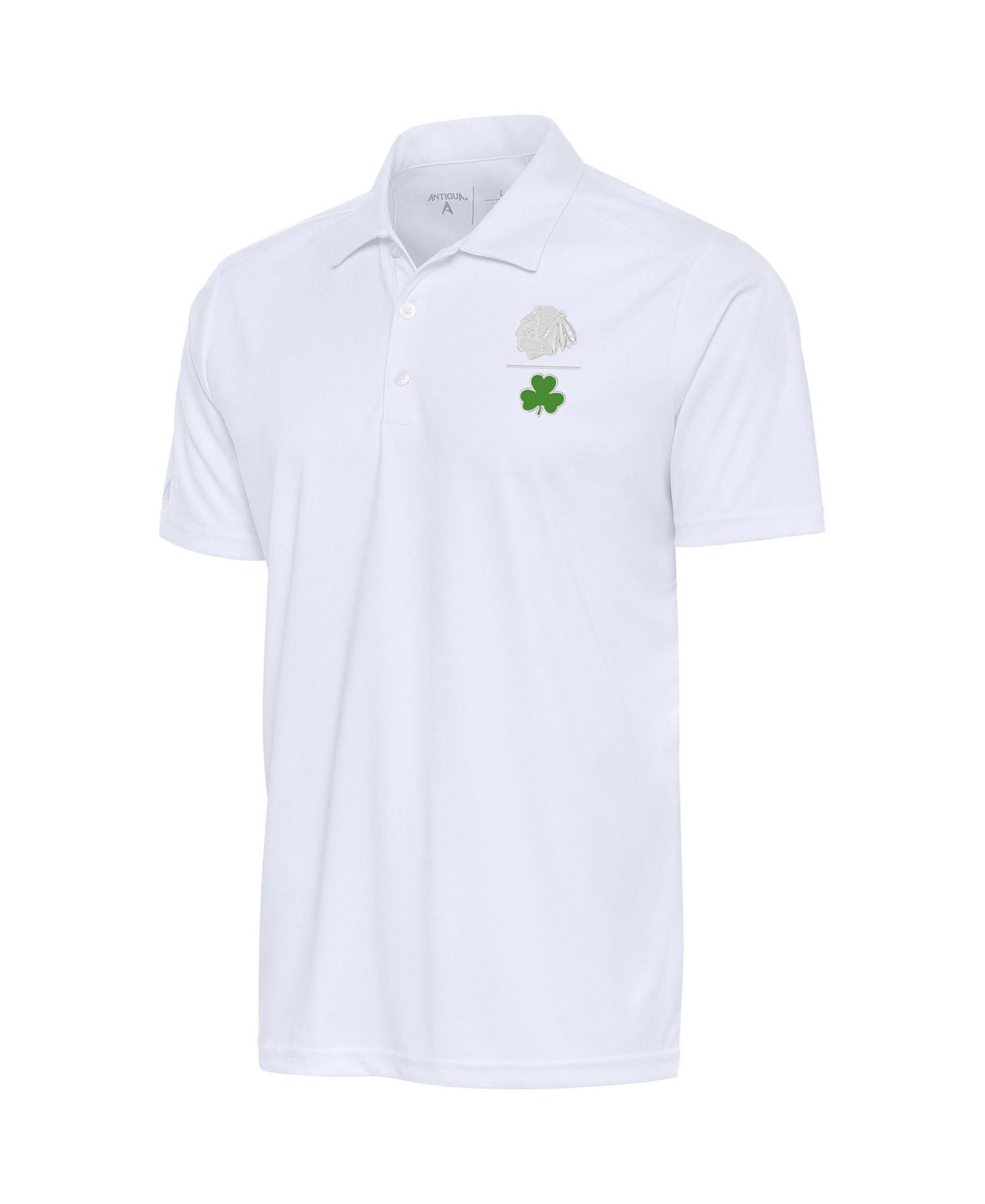 Men's White Chicago Blackhawks Shamrock Tribute Polo Shirt