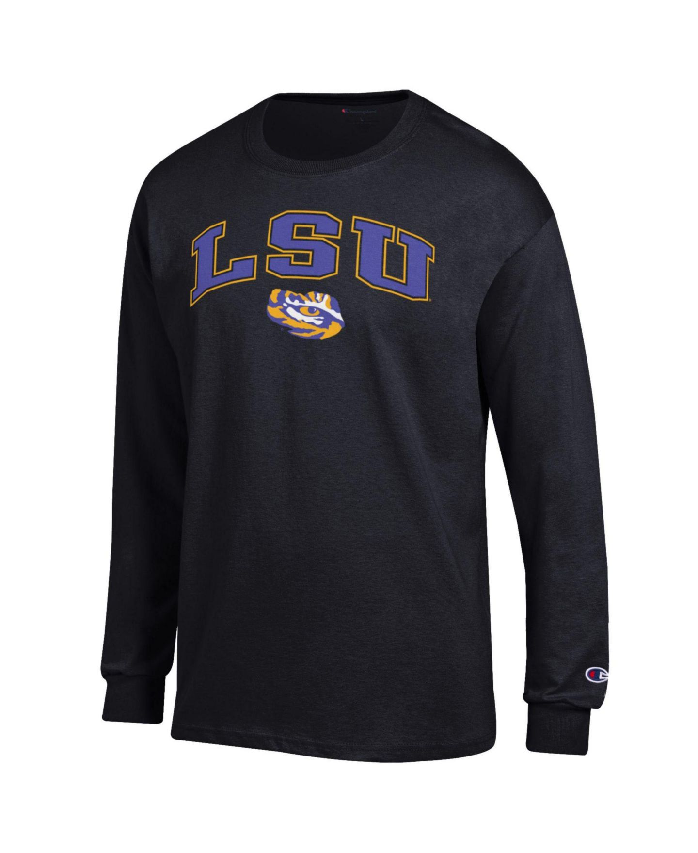 Мужская футболка Champion Heather Gray LSU Tigers Arch Over Logo Long Sleeve, цвет: Чёрный — фото 2
