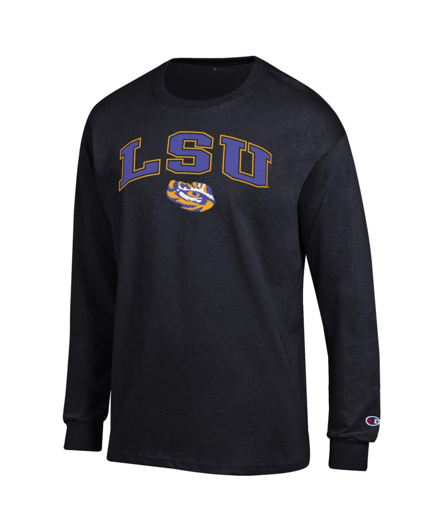 Men's Champion Heather Gray LSU Tigers Arch Over Logo Long Sleeve T-Shirt