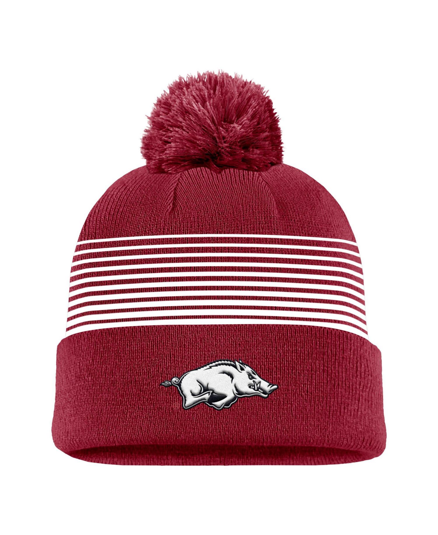 Men's Cardinal Arkansas Razorbacks 2026 On-Field Peak Cuffed Knit Hat with Pom