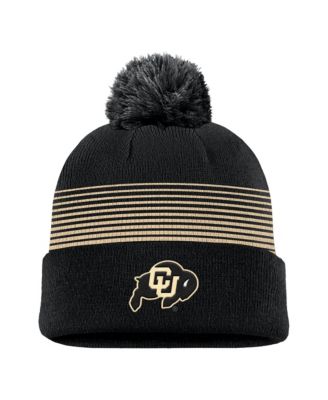Men's Black Colorado Buffaloes 2026 On-Field Peak Cuffed Knit Hat with Pom