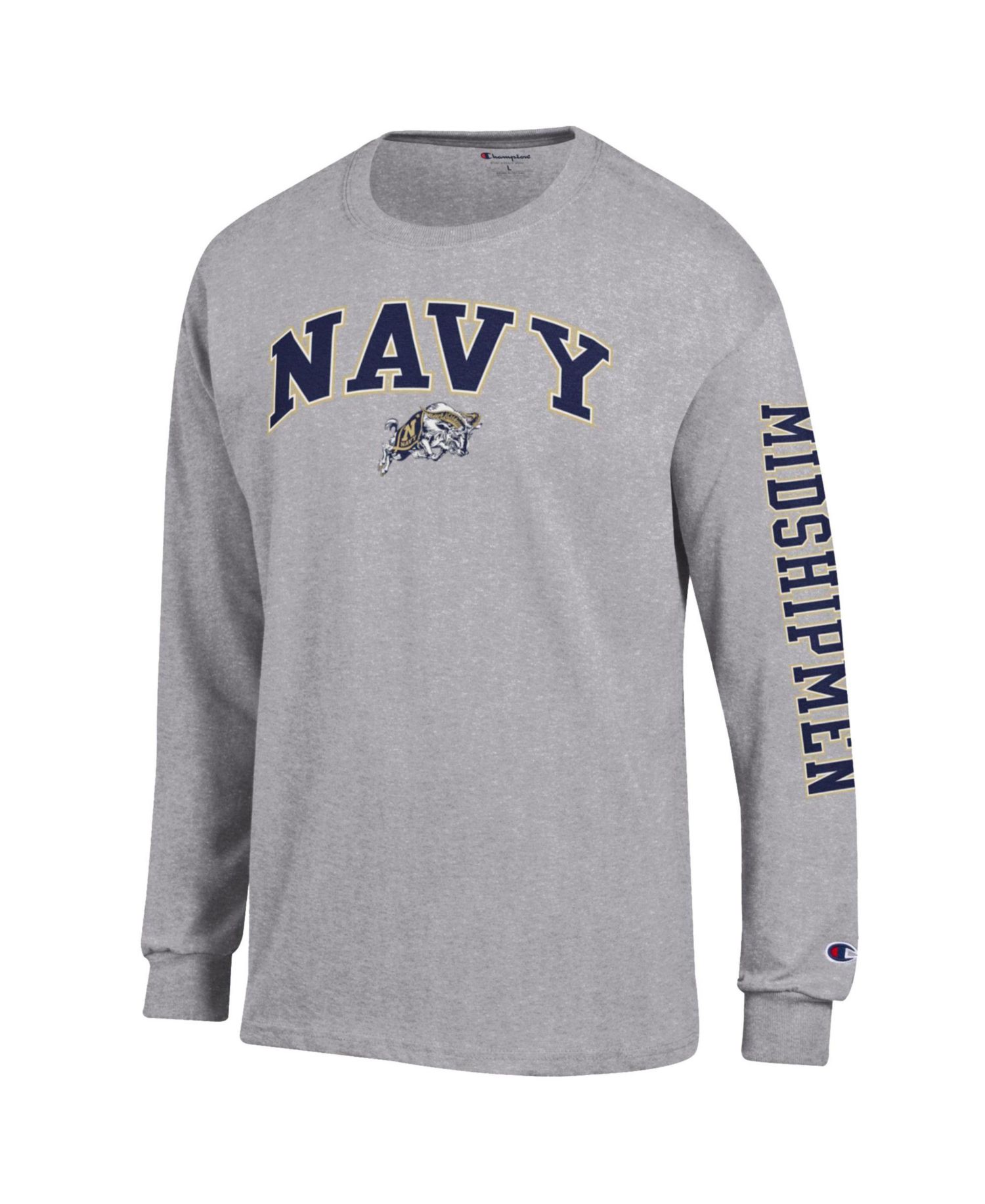Men's Navy Midshipmen Arch Over Logo 2-Hit Long Sleeve T-Shirt