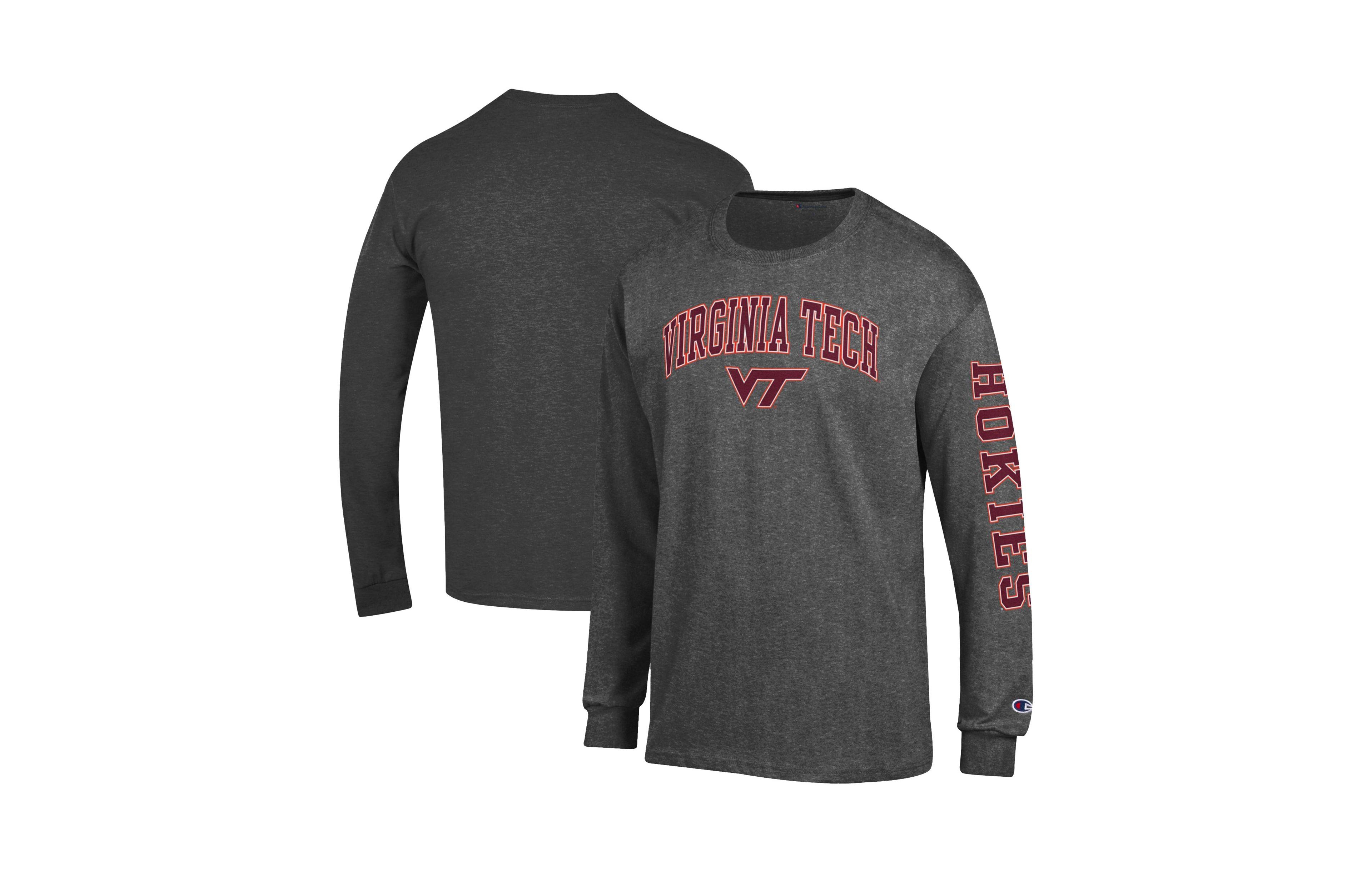 Champion Men's Virginia Tech Hokies Arch Over Logo 2-Hit Long-Sleeve Crewneck T-Shirt