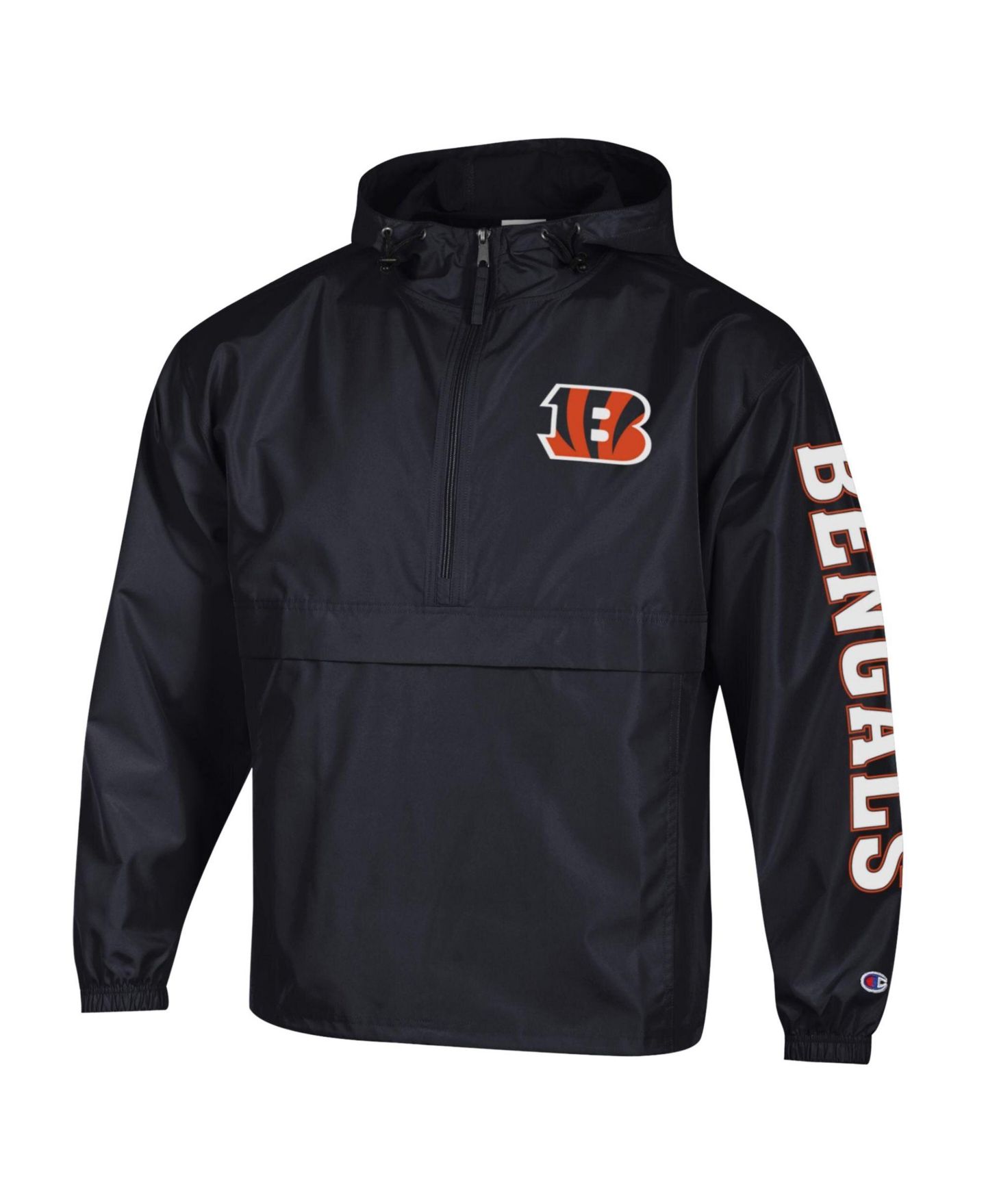 Мужская куртка Champion Black Cincinnati Bengals Packable Hooded Windbreaker Half-Zip — фото 2