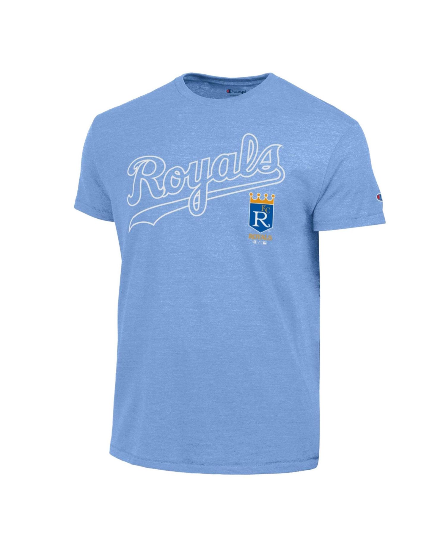 Men's Light Blue Kansas City Royals Cooperstown Wordmark Lockup Tri-Blend T-Shirt