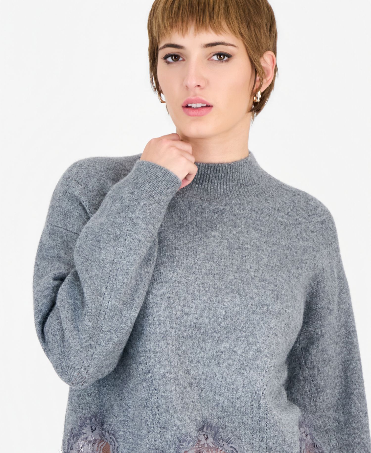 Women's Hayden Mock Neck Long Sleeve Lace Sweater