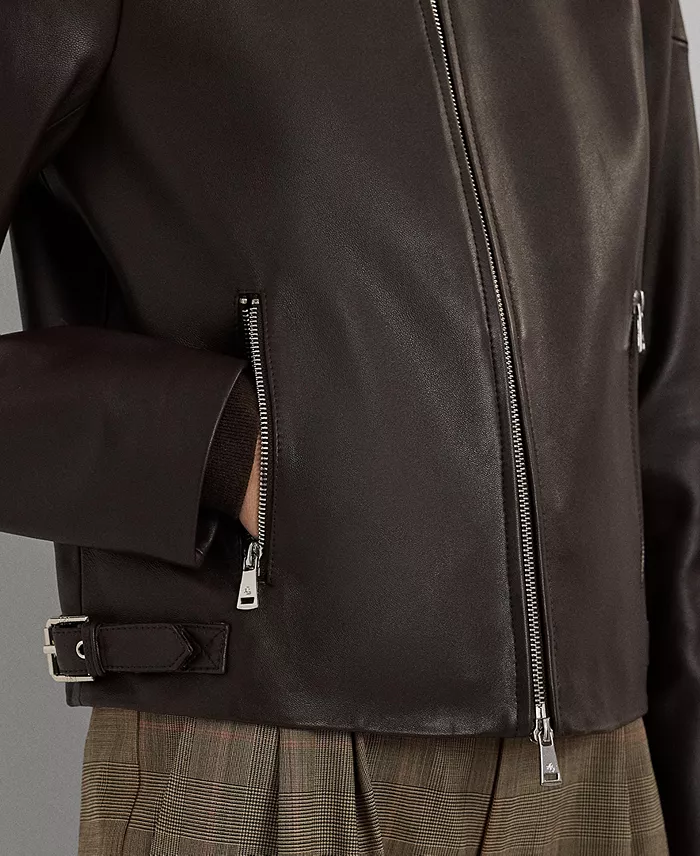 Women's Lambskin Moto Jacket - thumbnail 9