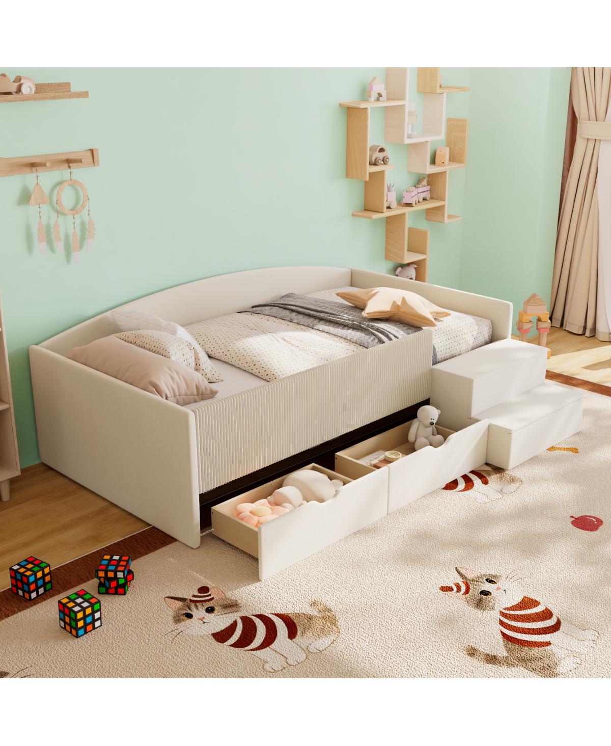 Streamdale Furniture Twin Size Upholstered Daybed Frame with 2 Storage Drawers
