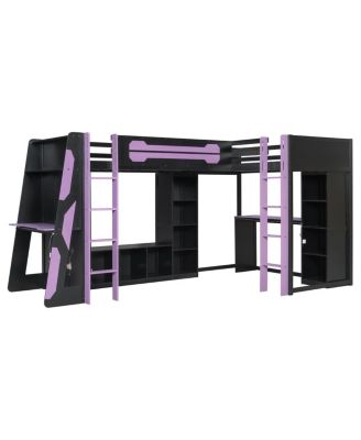L-Shaped Twin Gaming Loft Bed with RGB Lights, USB, and Storage