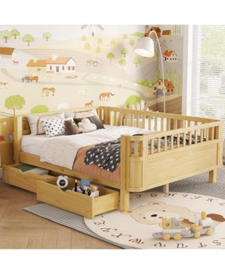  Full Size Wood Platform Bed with Rails