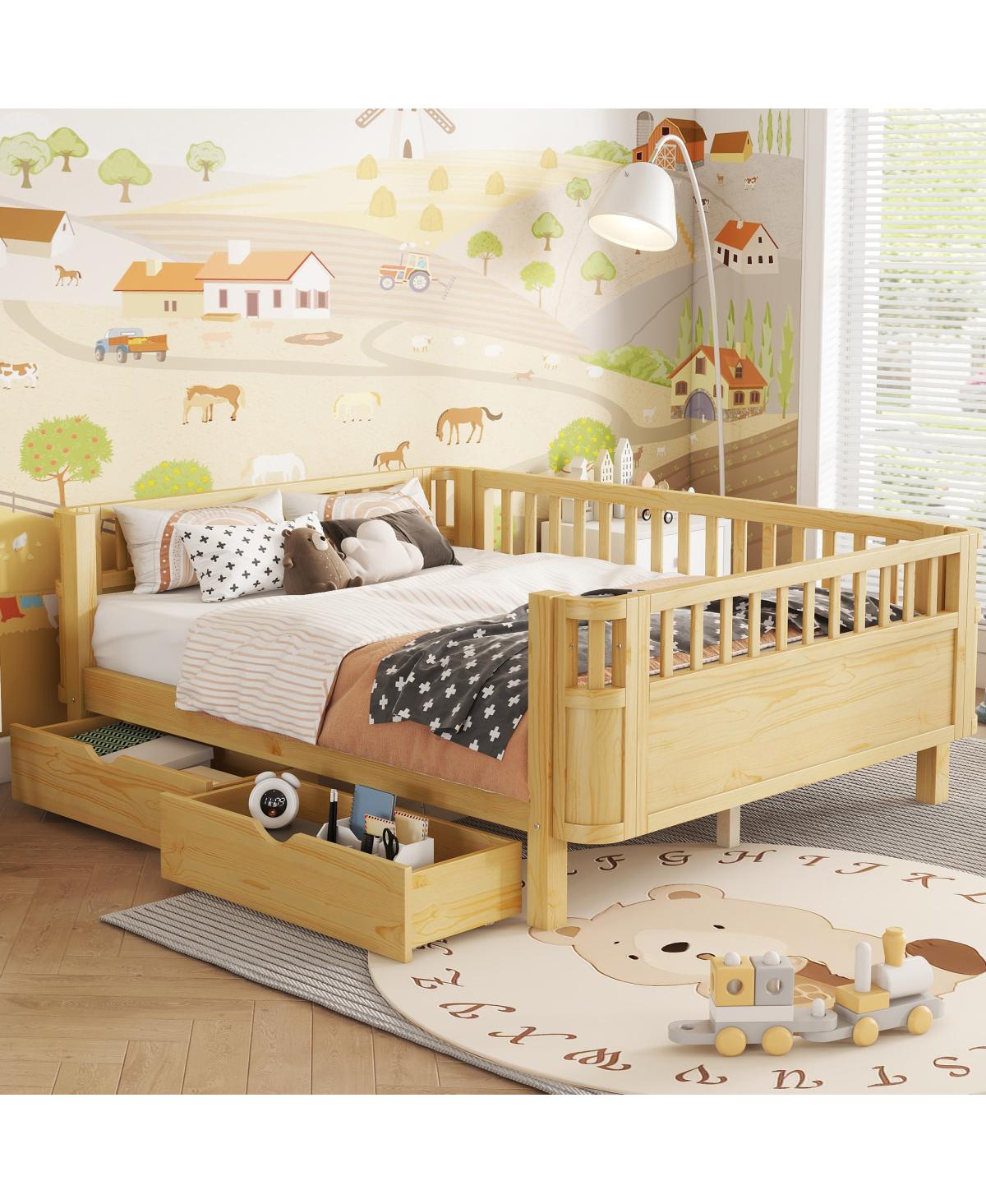 Streamdale Furniture Full Size Wood Platform Bed with Rails - Natural