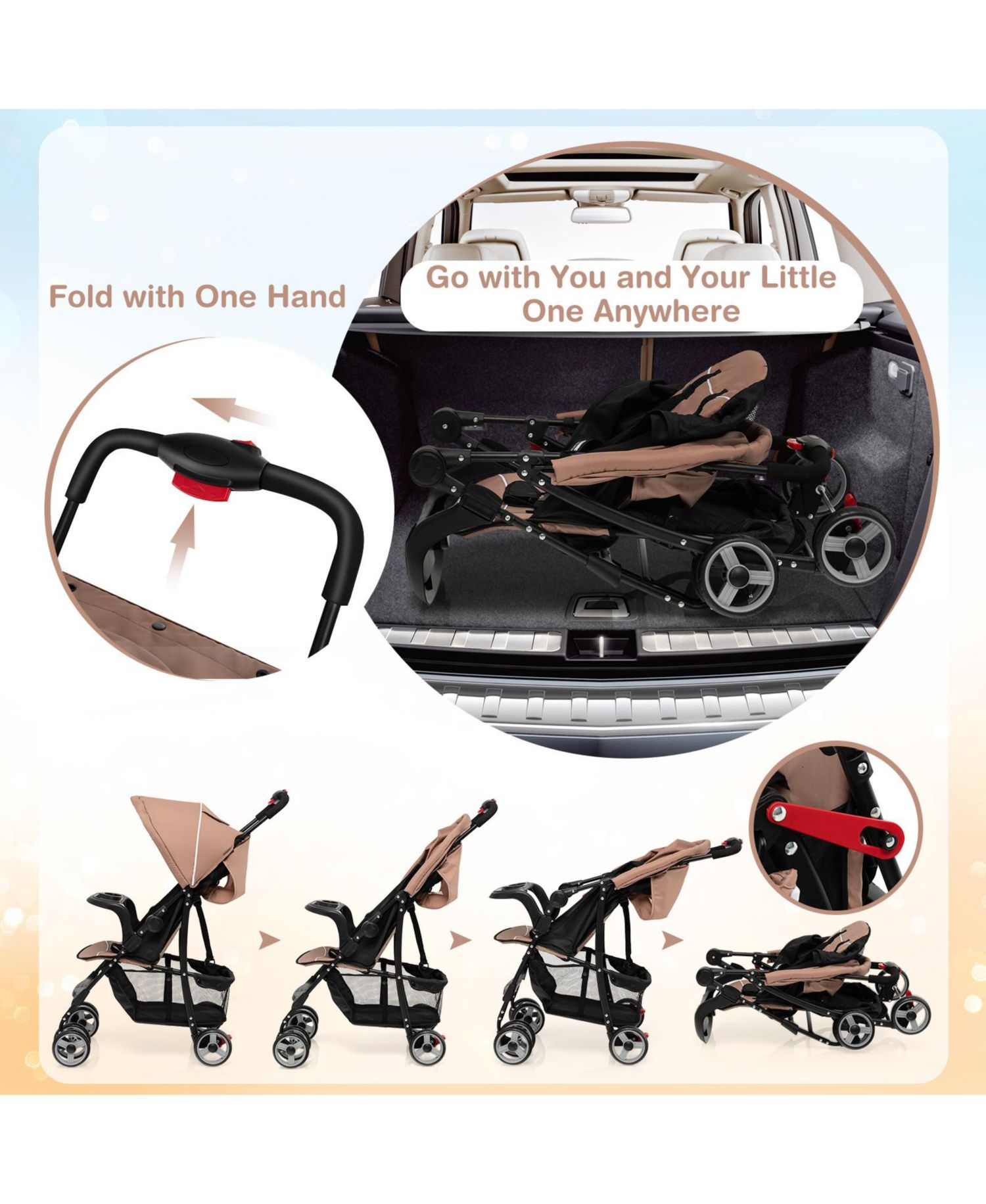 Toddler Travel Stroller for Airplane with Adjustable Backrest and Canopy