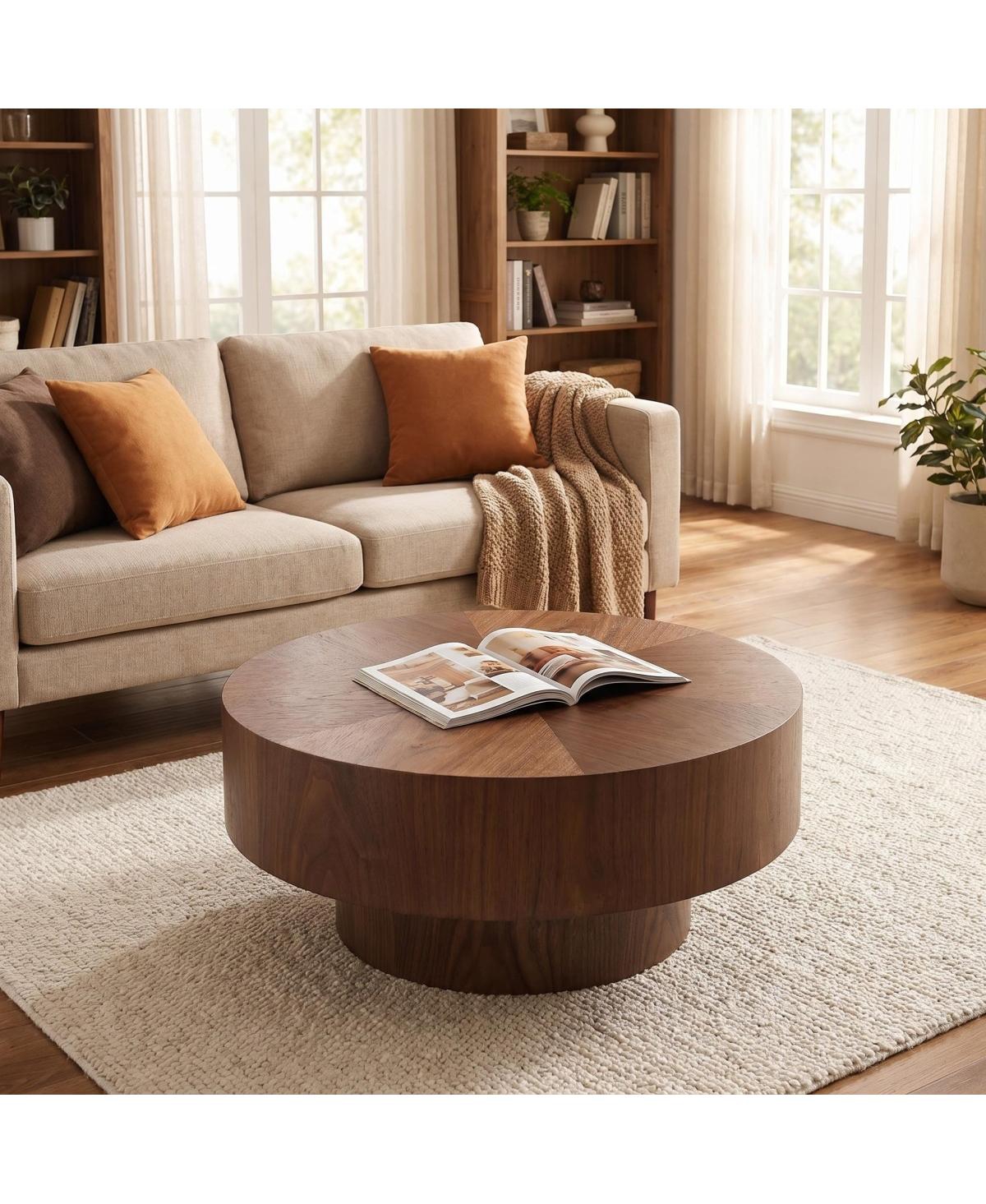 Streamdale Furniture Round Wood 31.49" Coffee Table for Living Room, Walnut