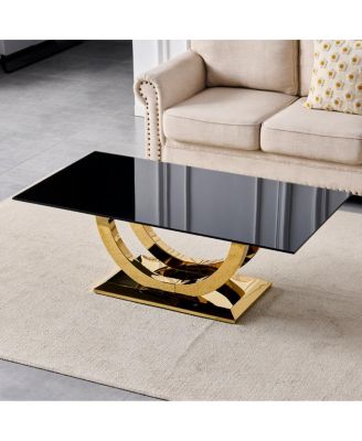 Modern 50" Rectangular Coffee Table with  Glass Top and Gold Base