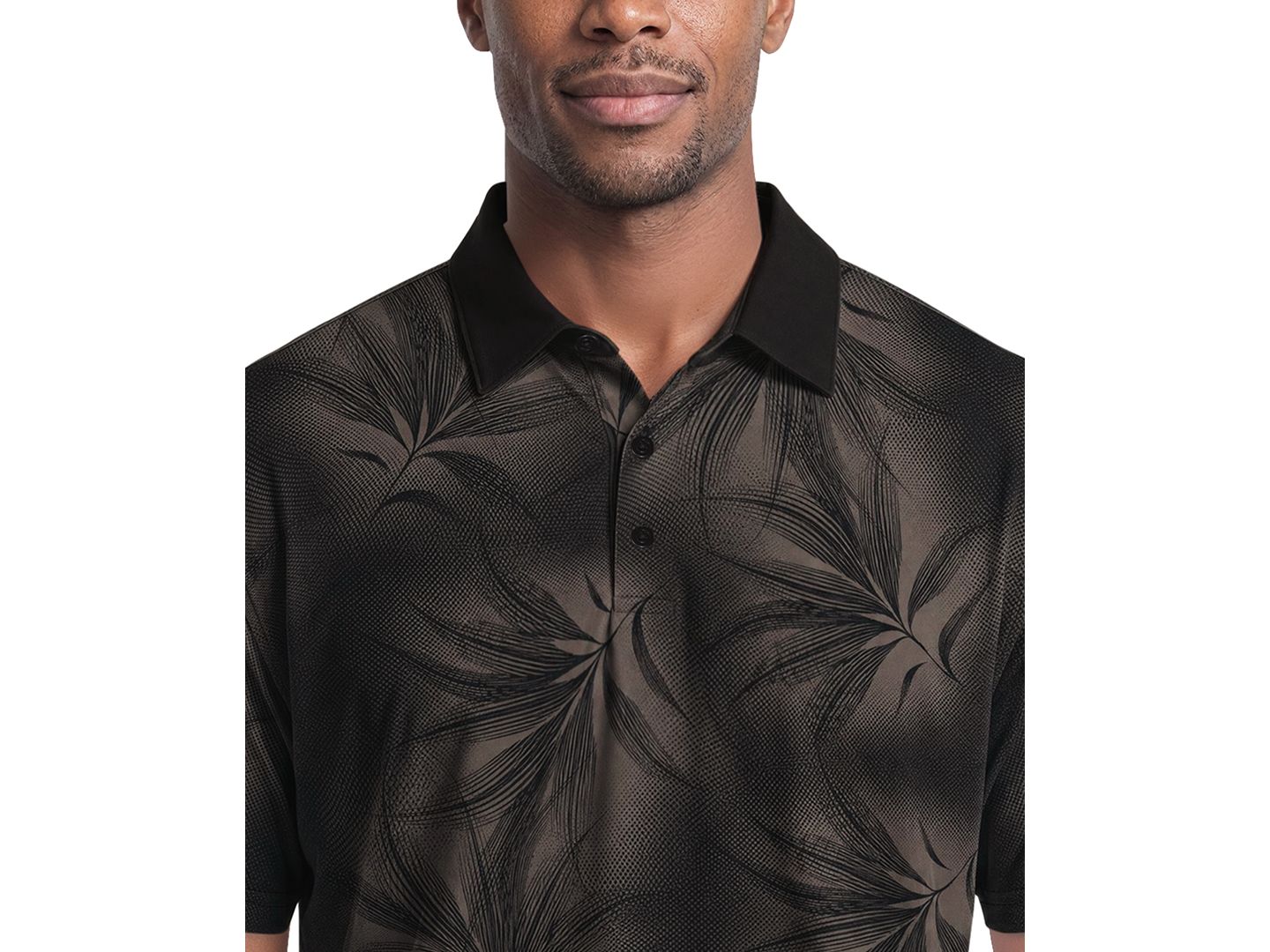 Мужское поло PGA TOUR Foliage Print Golf Regular-Fit Polo Shirt, цвет: Caviar — фото 3