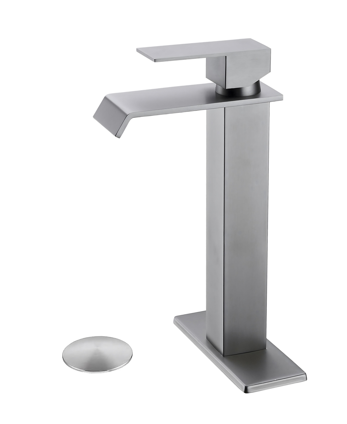 Thirtypeachy Single Handle Waterfall Bathroom Sink Faucet, Stainless Steel Tall Vessel Tap with Pop-Up Drain - Nickel