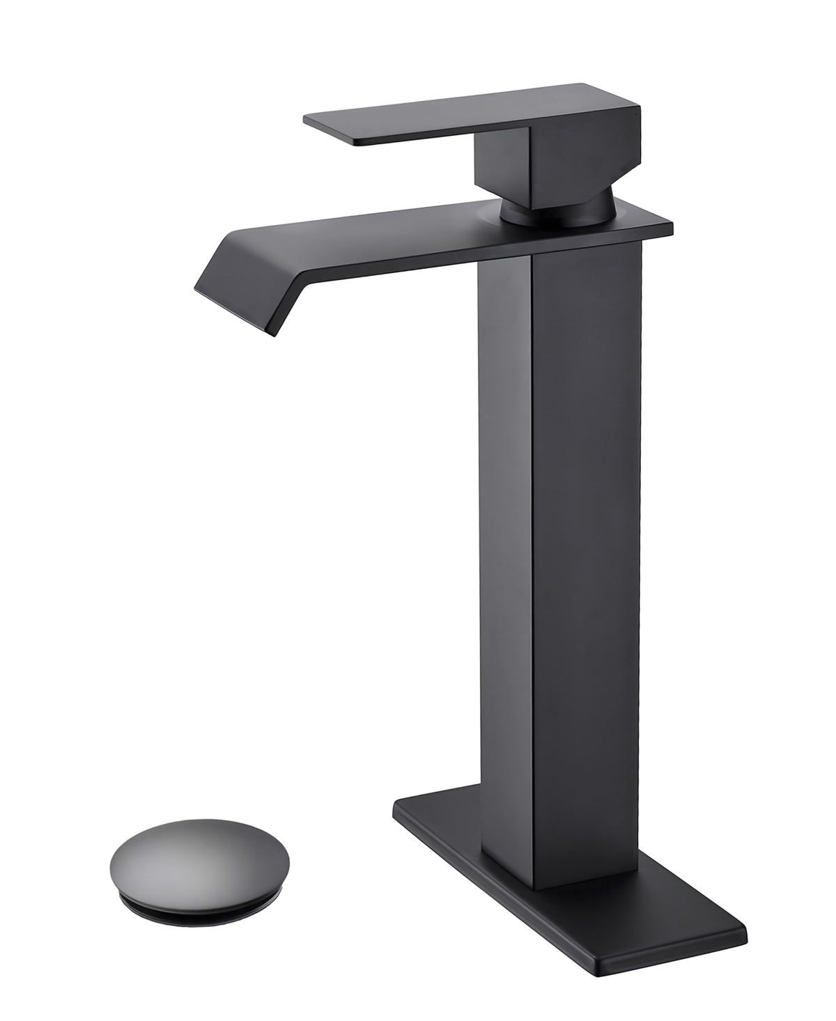 Thirtypeachy Single Handle Waterfall Bathroom Sink Faucet, Stainless Steel Tall Vessel Tap with Pop-Up Drain - Black