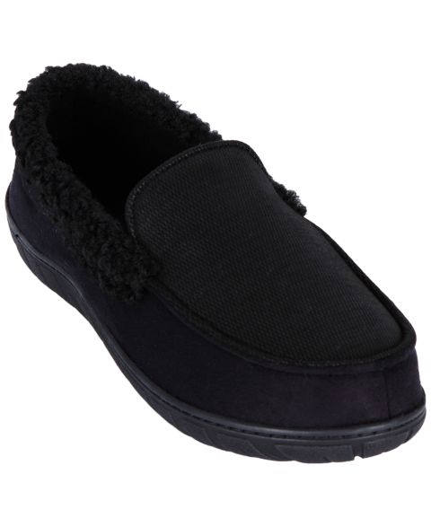 Мужские тапочки Isotoner Moccasin Berber Cuff Slippers, цвет: Чёрный