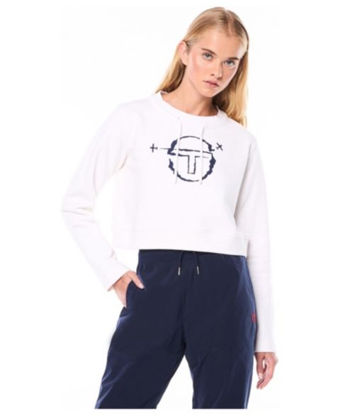 Женская толстовка Sergio Tacchini Piano Long-Sleeve Crop Crewneck, цвет: Яркий белый