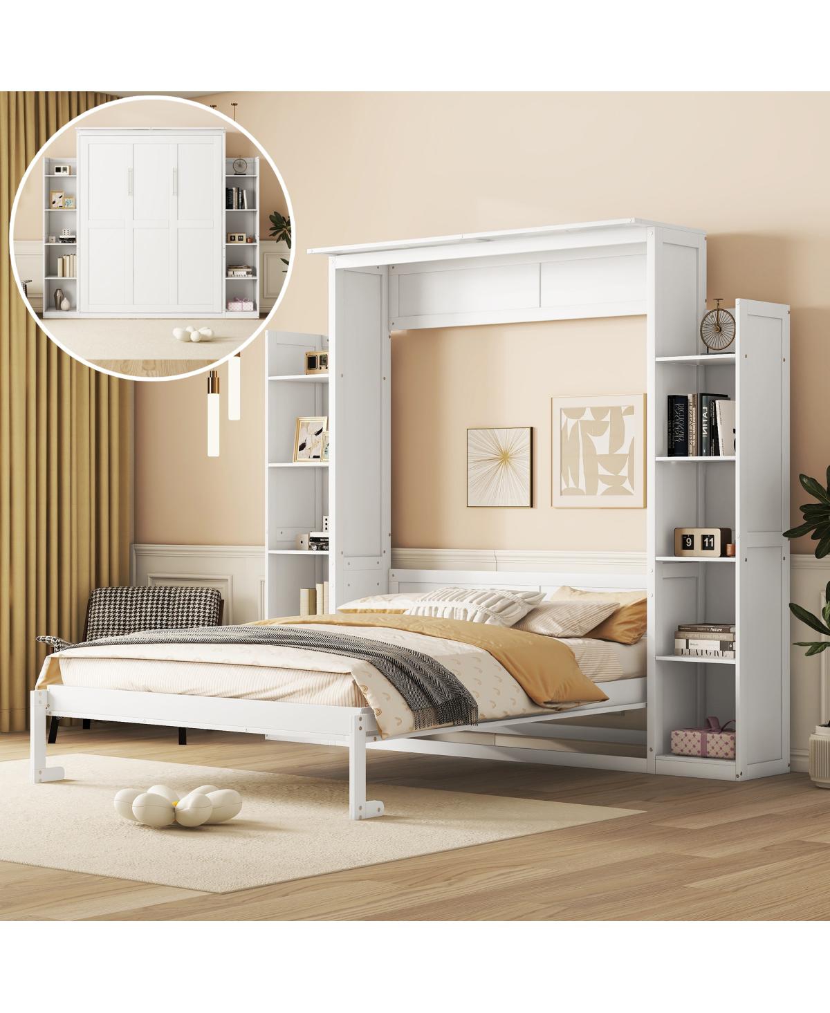 Streamdale Furniture Queen Size Murphy Bed with Shelves and Led Lights