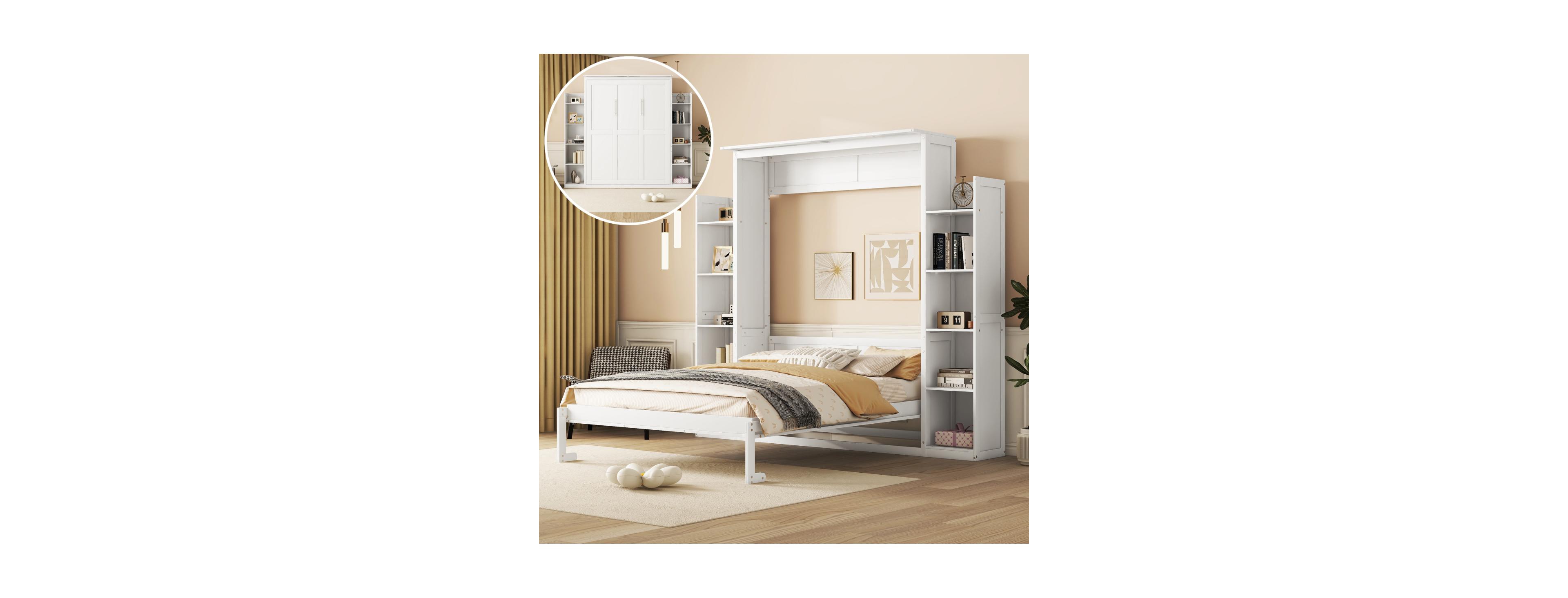 Streamdale Furniture Queen Size Murphy Bed with Shelves and Led Lights
