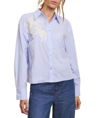 Women's Long-Sleeve Stripe Embroidered Shirt