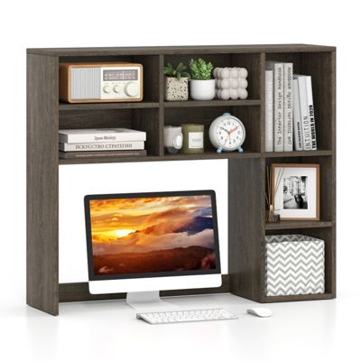 Desktop Bookshelf with 7 Open Cubbies and 3 Adjustable Shelves Vertical Desk Hutch Organizer