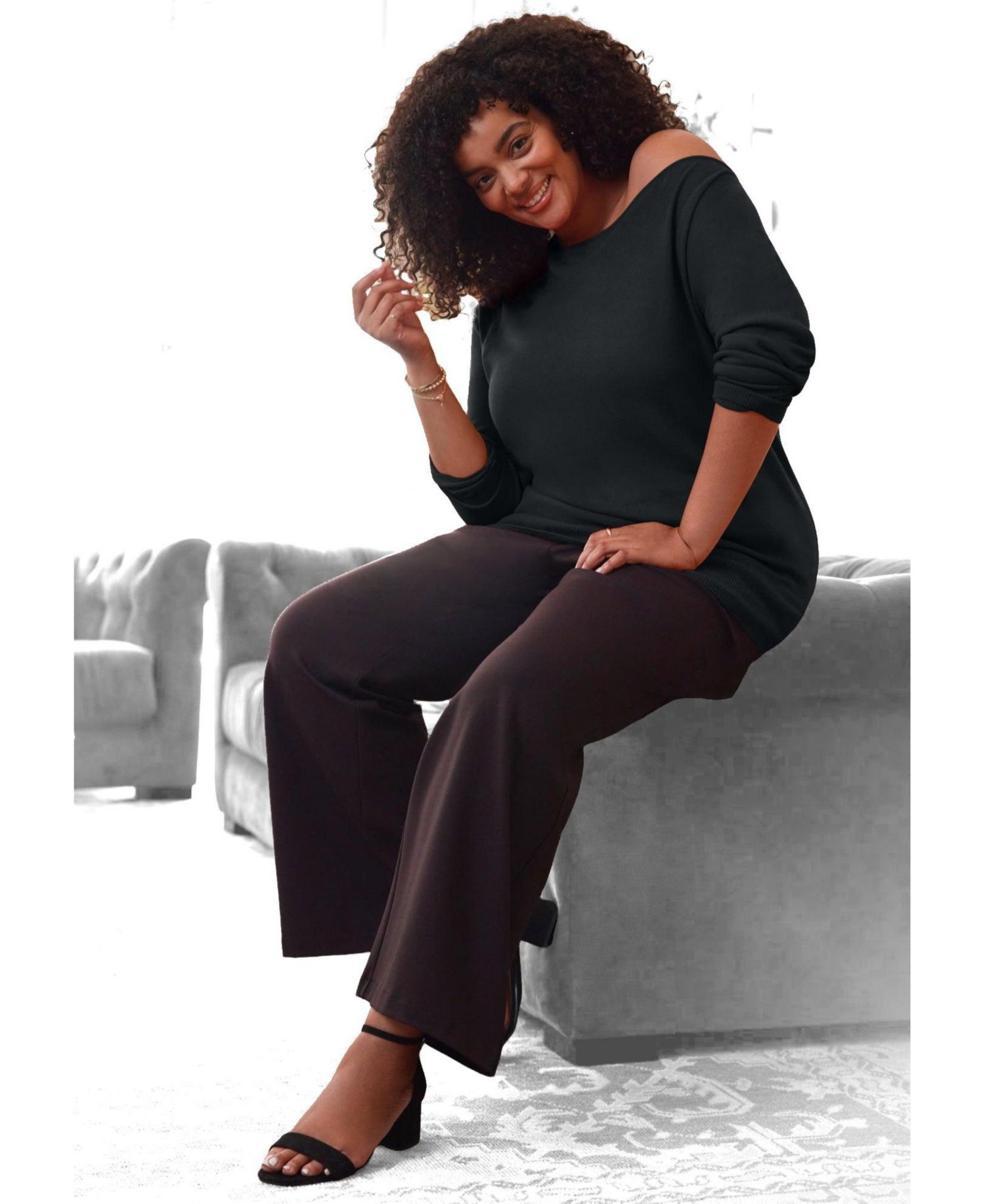 Plus Size Convertible Pullover Fine-Gauge Knit Funnel Neck Sweater
