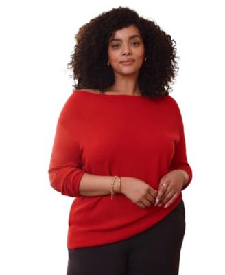 Plus Size Convertible Pullover Fine-Gauge Knit Funnel Neck Sweater