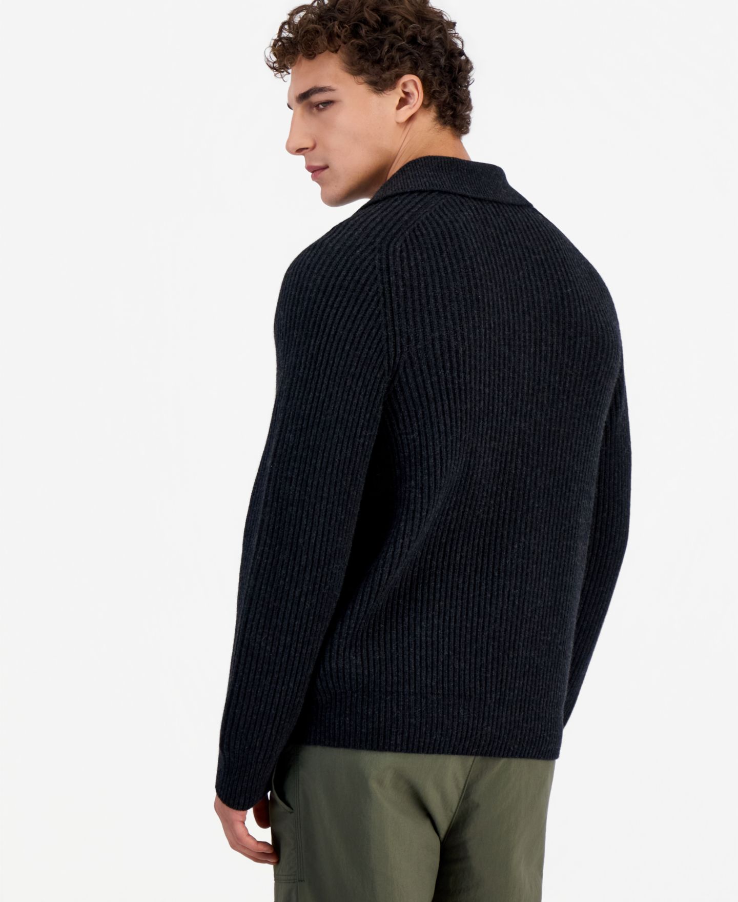 Мужской кардиган Hugo Boss Sardeep Relaxed-Fit Ribbed-Knit Wool-Blend, цвет: Чёрный — фото 4