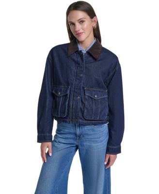 Women's Cropped Cotton Corduroy-Collar Barn Jacket