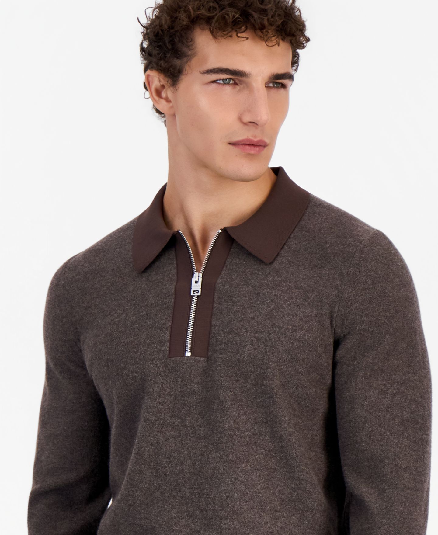 Мужской свитер Hugo Boss Quarter-Zip Long-Sleeve Wool, цвет: Brnoverflw — фото 3