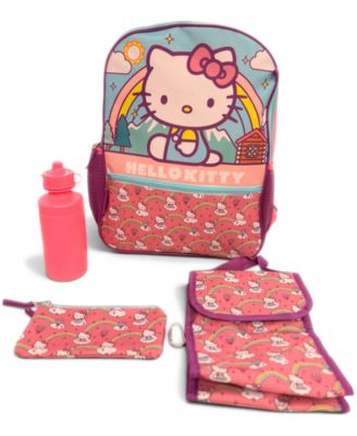 Boys' and Girls' Hello Kitty Backpack, Lunch Bag, Water Bottle and Zip Case, Four Piece Set