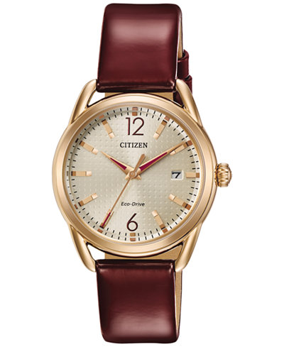 Citizen Drive from Citizen Eco-Drive Women's Burgundy Leather Strap Watch 34mm FE6083-05P