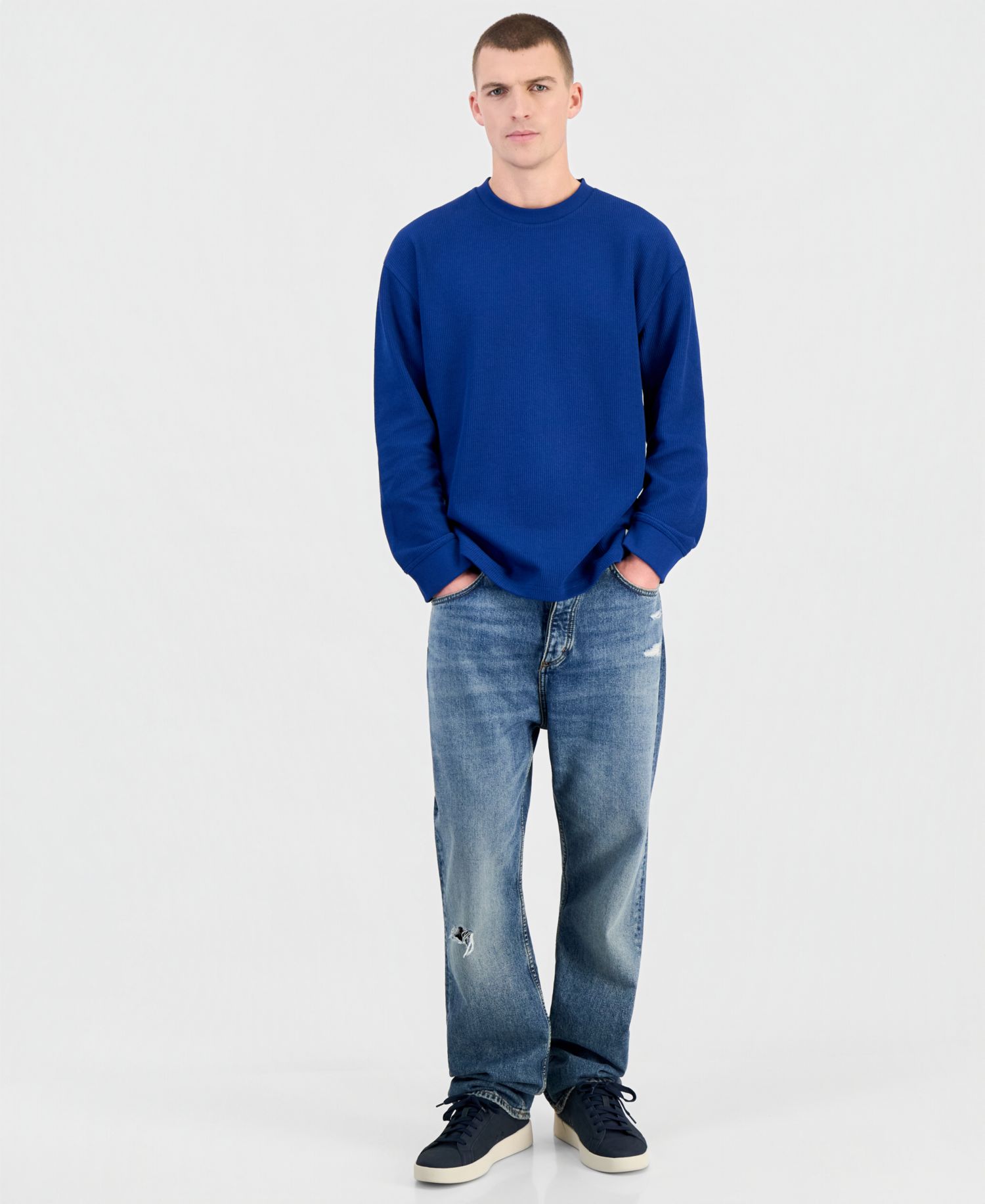 Men's Nuwolo Waffle-Knit Crewneck Sweater