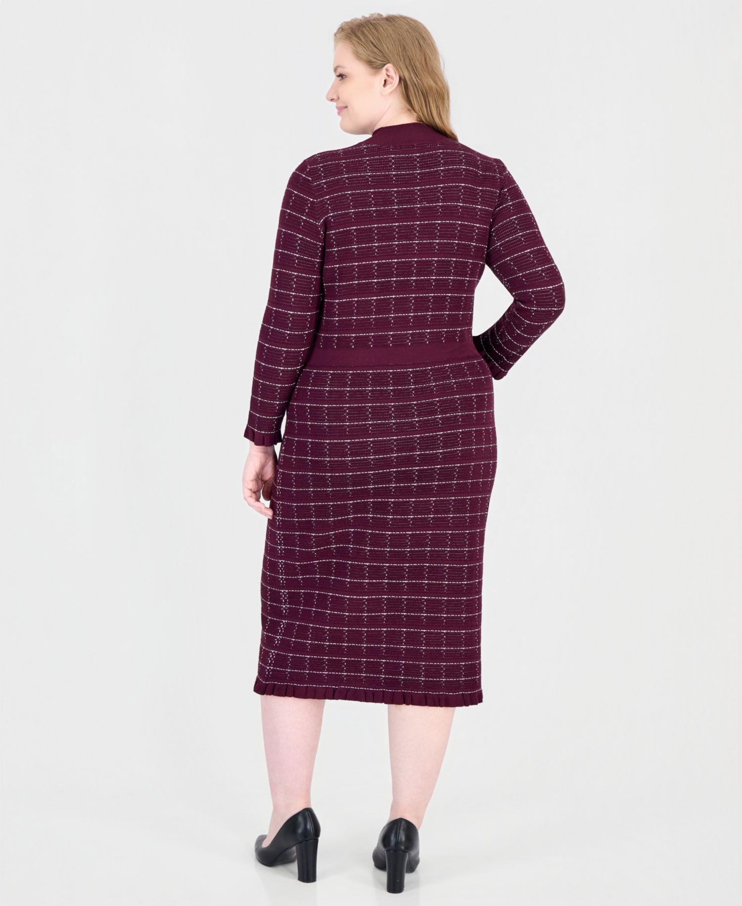 Plus Size Checkered-Knit Sweater Dress