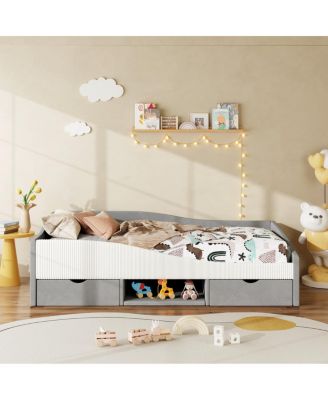 Twin Size Upholstered Daybed Frame with 2 Storage Drawers